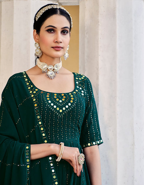 Green Georgette Palazzo Anarkali Back View