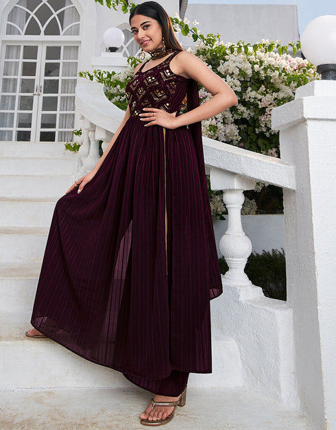 Purple Georgette Palazzo Suit Closure View