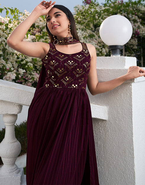 Purple Georgette Palazzo Suit Back View