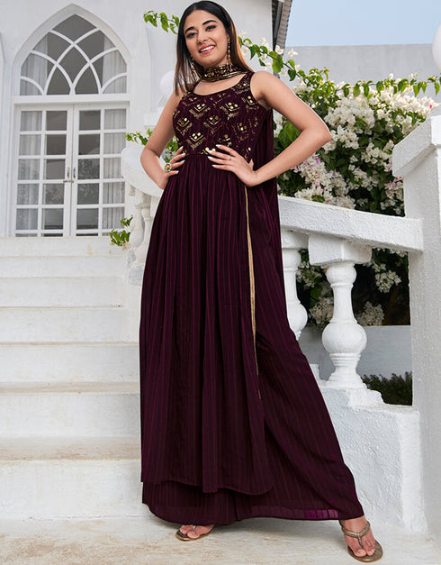 Purple Georgette Palazzo Suit