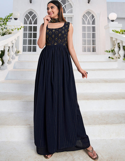 Blue Georgette Palazzo Suit Closure View