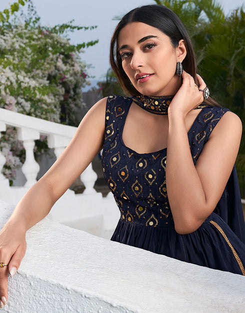 Blue Georgette Palazzo Suit Salwar Kameez