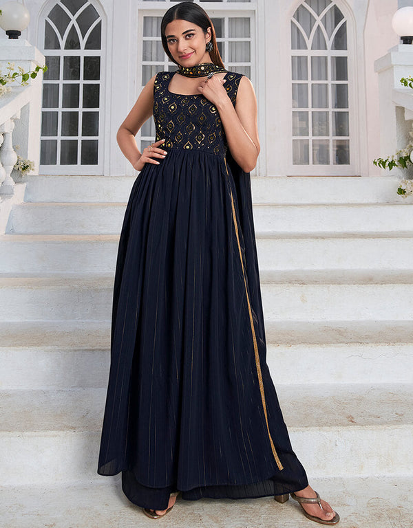 Blue Georgette Palazzo Suit