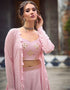 Dusty Pink Self Weaving Design Georgette Palazzo Suit Closure View