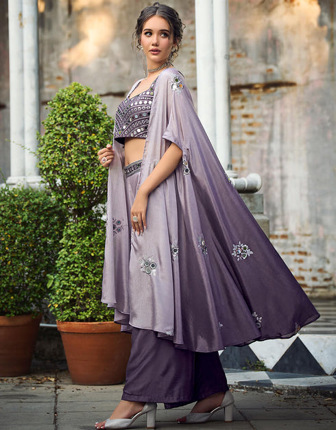 Purple Chinon Padding Palazzo Suit Closure View