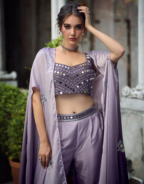 Purple Chinon Padding Palazzo Suit Salwar Kameez