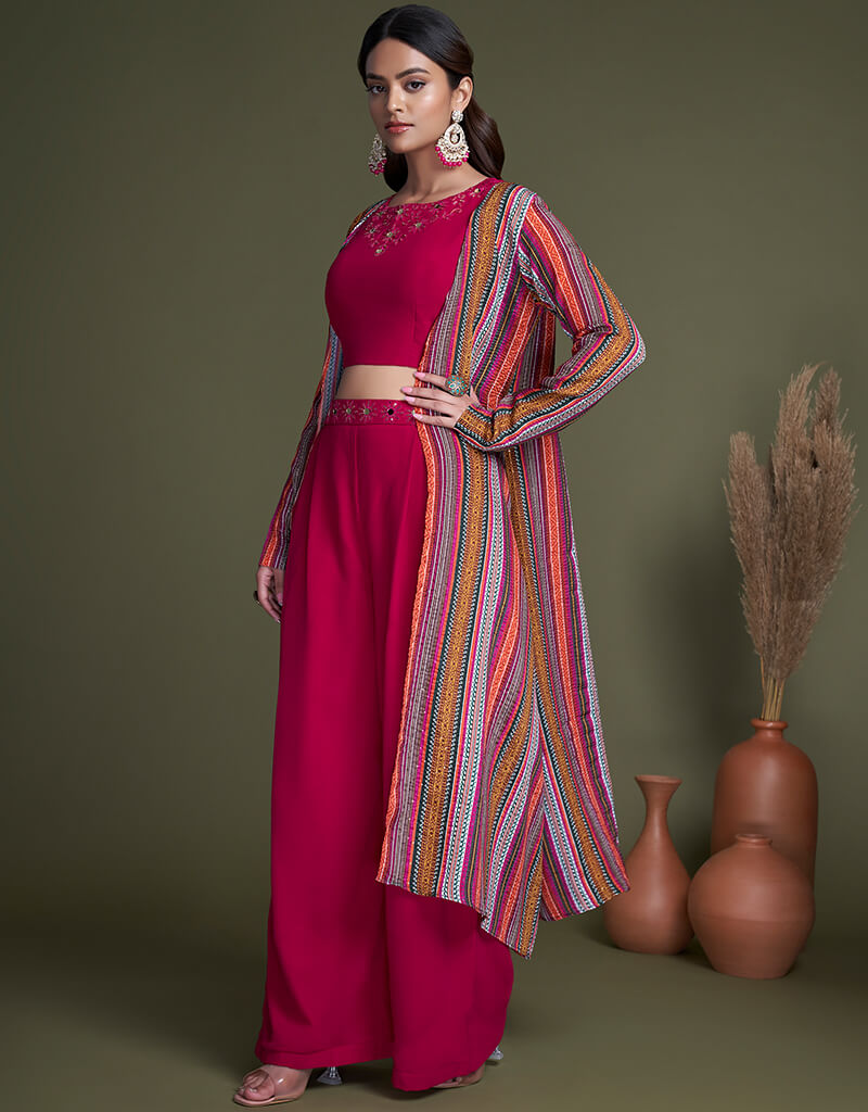 Rani Pink Trendy Elementary Designer Readymade Palazzo Suit With Embroidery Work