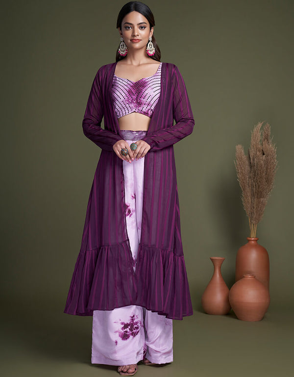 Purple Silk Palazzo Suit