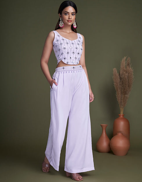 Lavender Georgette Palazzo Suit Closure View