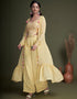 Yellow Weaving Georgette Palazzo Suit Closure View