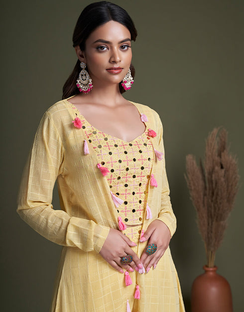 Yellow Weaving Georgette Palazzo Suit Salwar Kameez