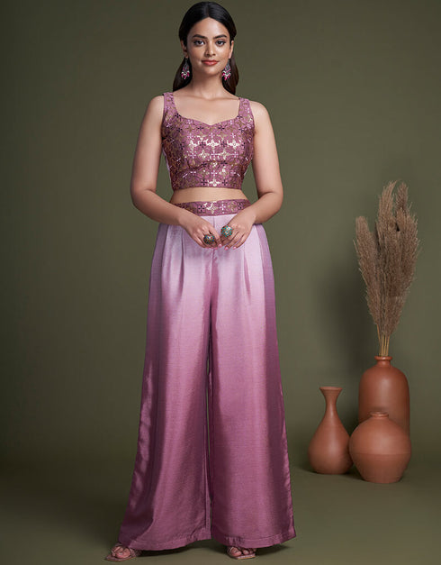 Pink Chinon Palazzo Suit Back View