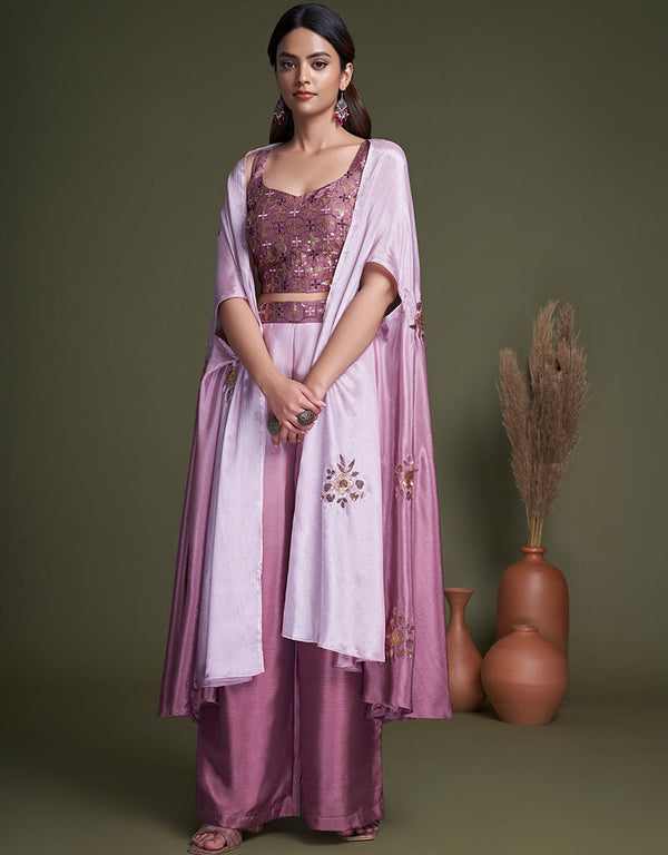 Pink Chinon Palazzo Suit
