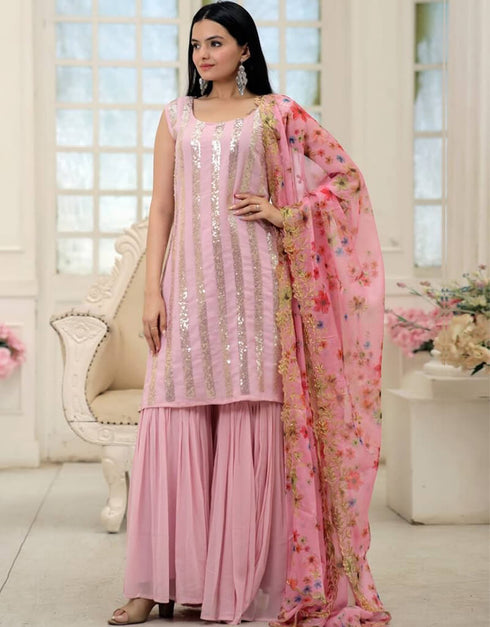 Pink Faux Blooming Palazzo Suit Closure View
