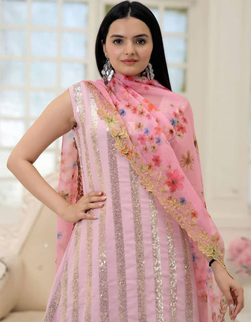 Pink Faux Blooming Palazzo Suit Salwar Kameez