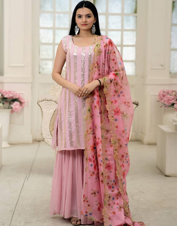 Pink Faux Blooming Palazzo Suit