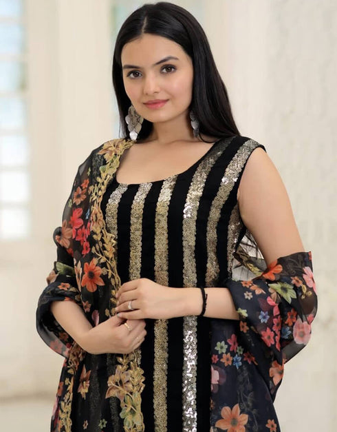 Black Faux Blooming Palazzo Suit Salwar Kameez