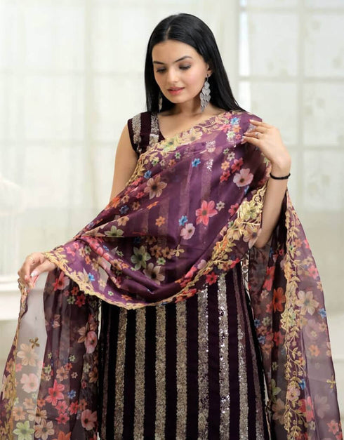 Wine Faux Blooming Palazzo Suit Salwar Kameez