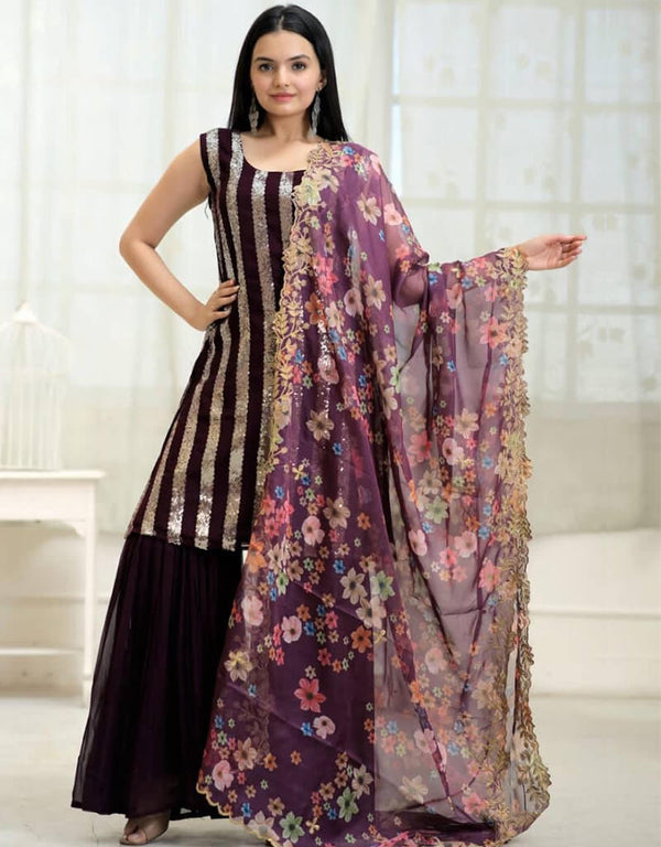 Wine Faux Blooming Palazzo Suit