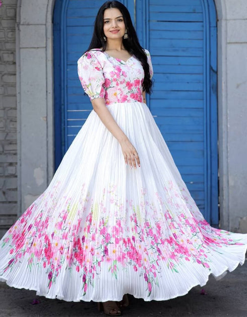 White Designer Function Wear Heavy Readymade Gown Back View