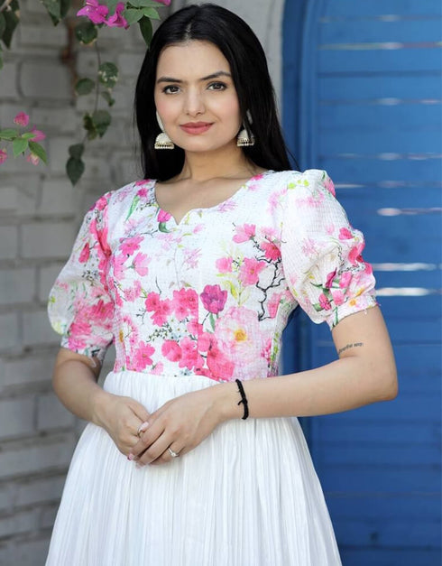 White Designer Function Wear Heavy Readymade Gown Salwar Kameez