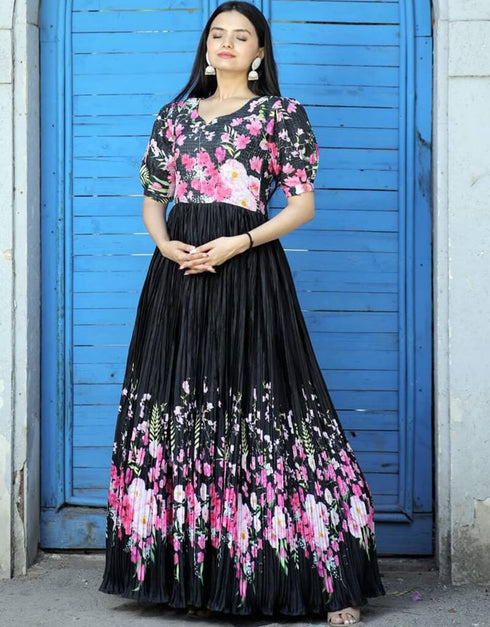 Black Designer Function Wear Heavy Readymade Gown Back View