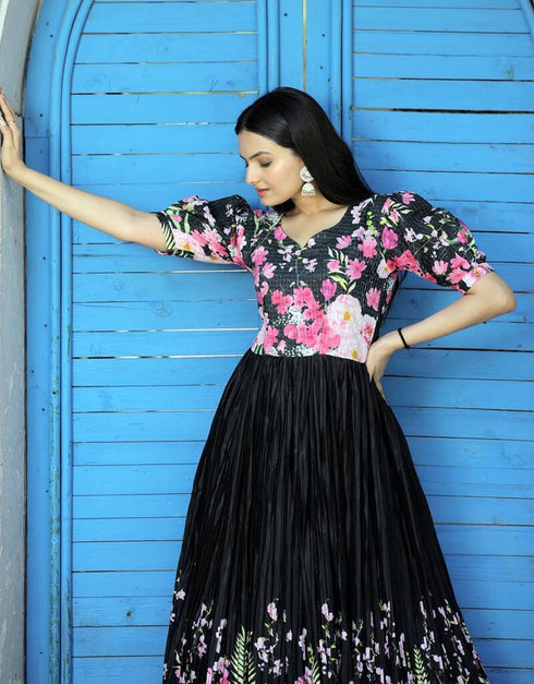 Black Designer Function Wear Heavy Readymade Gown Salwar Kameez