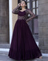 Wine Designer Function Wear Heavy Readymade Gown Closure View