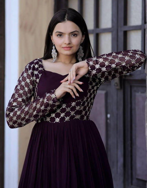 Wine Designer Function Wear Heavy Readymade Gown Salwar Kameez