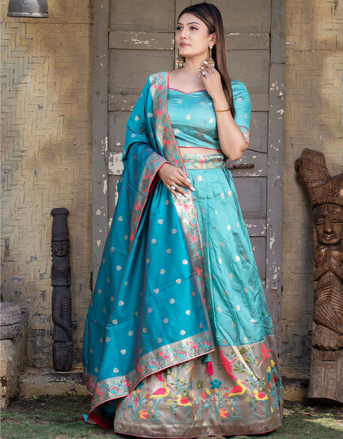 Firozi Paithani Silk Lehenga Choli