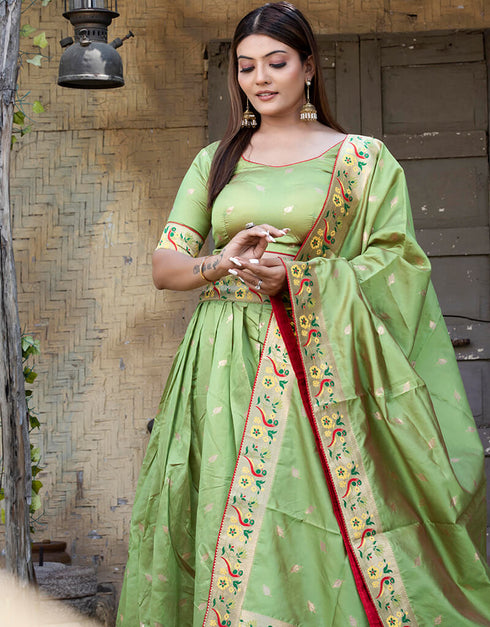 Pista Paithani Silk Lehenga Choli Back View