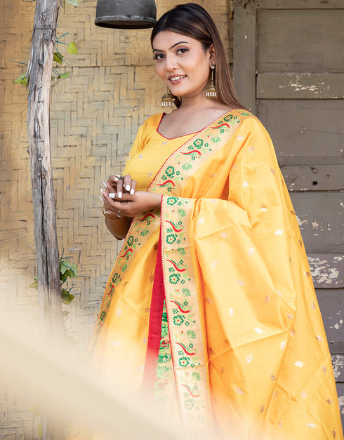 Yellow Paithani Silk Lehenga Choli Closure View
