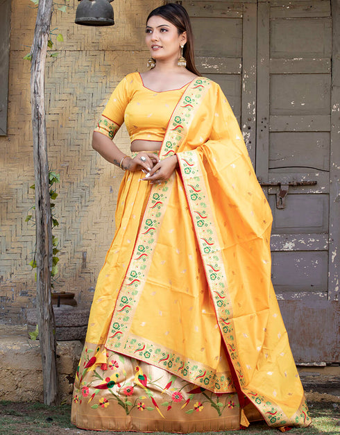 Yellow Paithani Silk Lehenga Choli