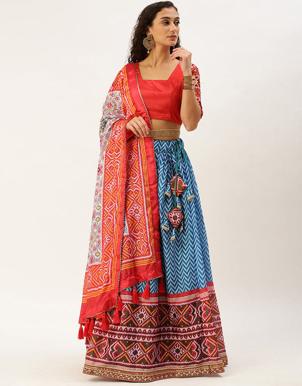 Red Chinon Lehenga Choli