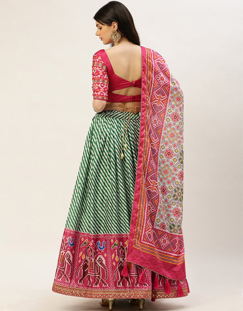 Pink Chinon Lehenga Choli Back View