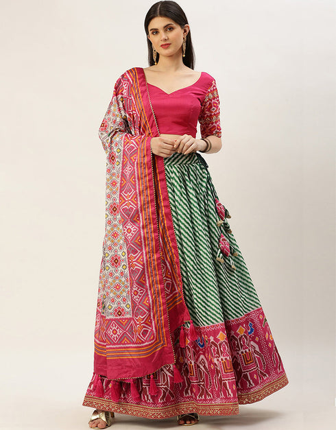 Pink Chinon Lehenga Choli