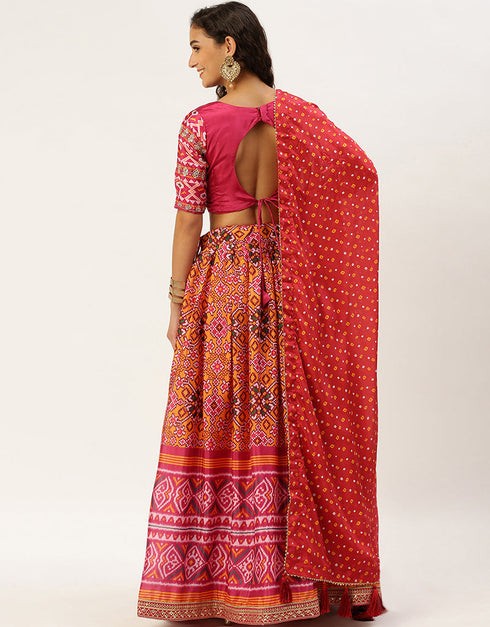 Pink Chinon Lehenga Choli Back View
