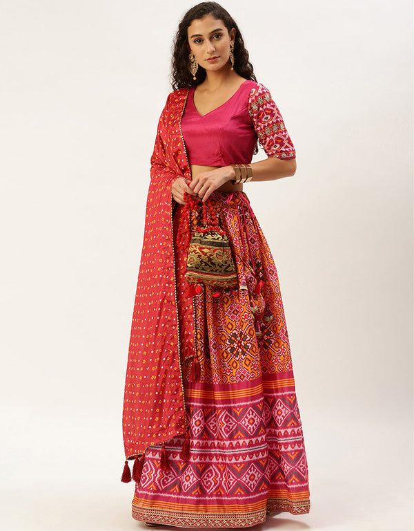 Pink Chinon Lehenga Choli