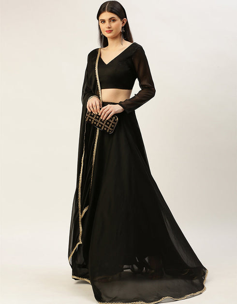 Black Rangoli Silk Lehenga Choli Closure View