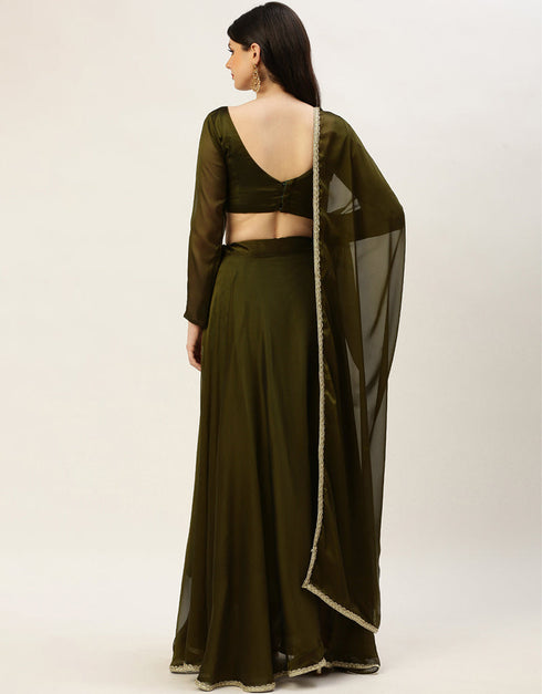 Mehendi Rangoli Silk Lehenga Choli Back View