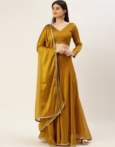 Mustard Rangoli Silk Lehenga Choli Closure View