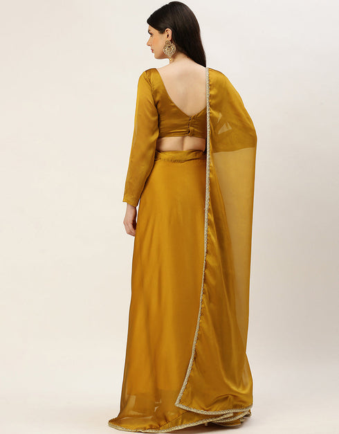 Mustard Rangoli Silk Lehenga Choli Back View