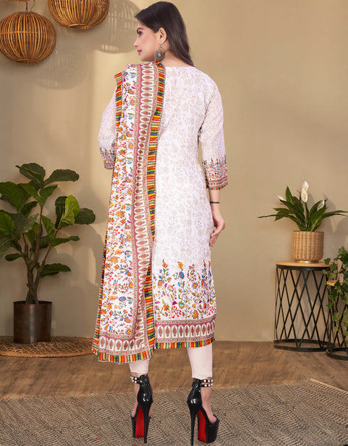 White Printed Maslin N/A Straight Back View