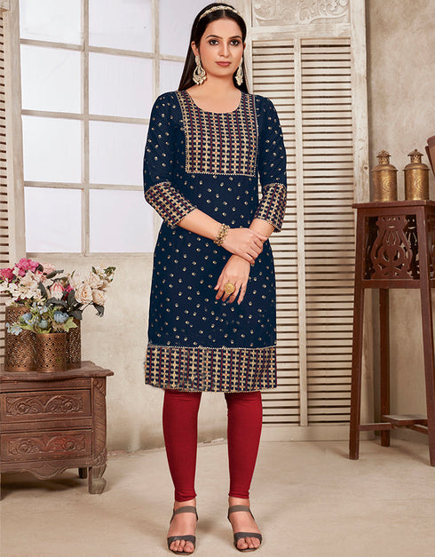 Navy Blue Rayon N/A Straight