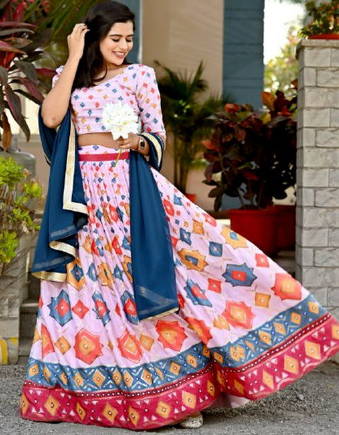 Pink Chinon Lehenga Choli Closure View