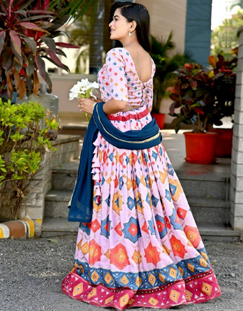 Pink Chinon Lehenga Choli Back View