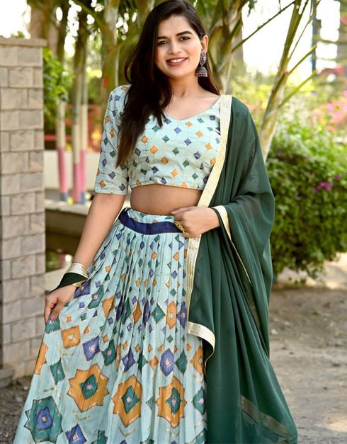 Multi Chinon Lehenga Choli Back View