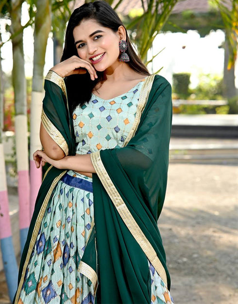 Multi Chinon Lehenga Choli Salwar Kameez