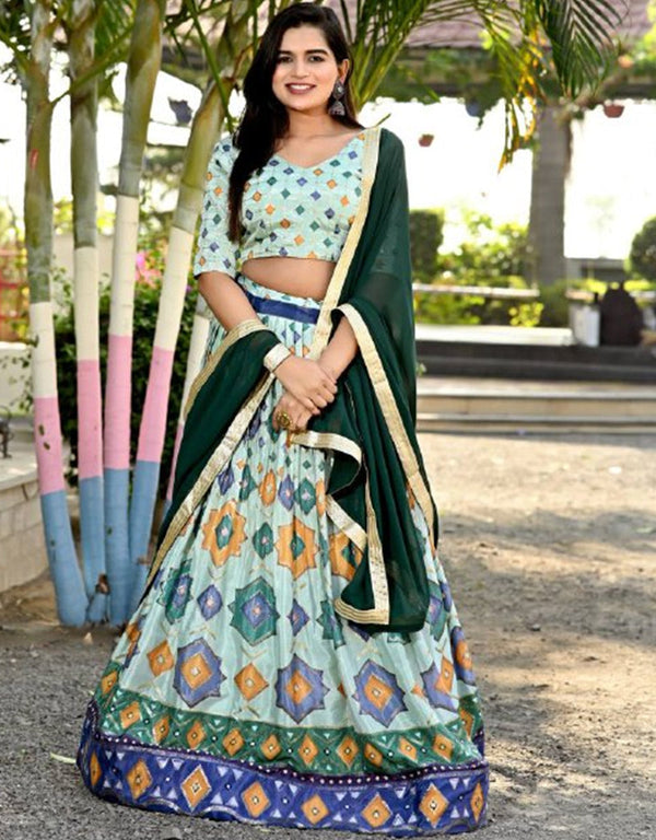 Multi Chinon Lehenga Choli