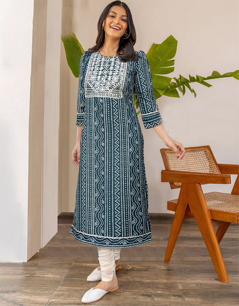 Teal Poli Rayon Pant Straight